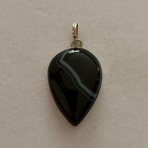 925 Sterling Silver Black Polished Stone Statement Necklace Pendant